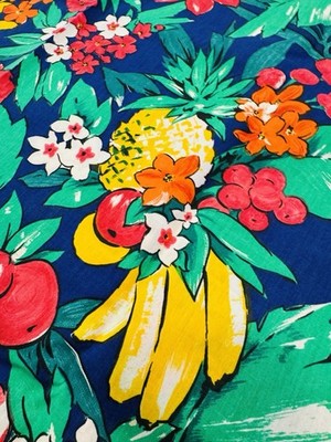 VTG Cranston Hawaiian Tropical FRUIT 100% COTTON FABRIC 58'' W 1.5YDS Lg Scale