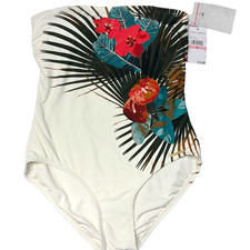 Vince Camuto Bandeau Tropical Print One Piece Swimsuit Size 10