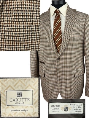 Carutte Milano Sport Coat Houndstooth Brown Tan 44L | eBay