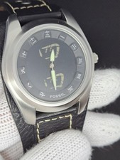 Rare Mens Fossil KANJI SECONDS Digital Big Tic Y2K Watch ORG Leather  BG-2065