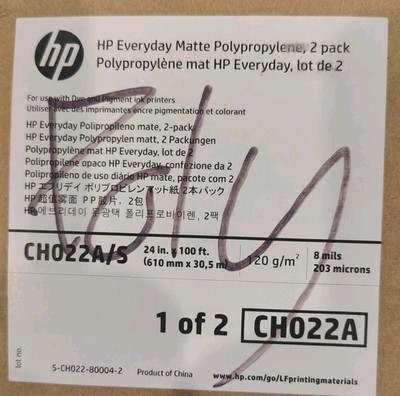 HP Everyday Matte Polypropylene Film 8 mil  24'' x 100 ft White CH022A