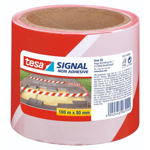 Absperrband Tesa® Signal Rot-Weiß 100M X 80Mm Warnband Gefahrenmarkierung-image