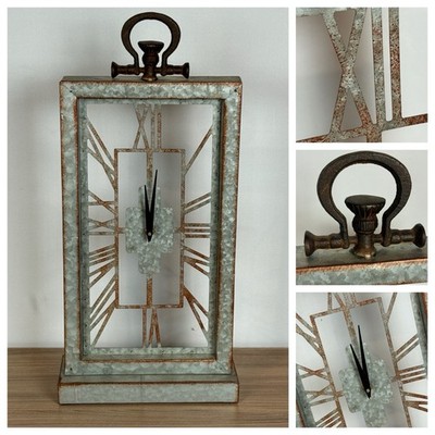 21  Galvanized Farmhouse Industrial Modern Silver Mantle Table Skeleton Clock
