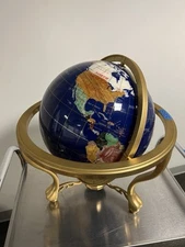 18” Dia. Decorative Globe with Stone Inlays & Gold Metal Frame & Compass