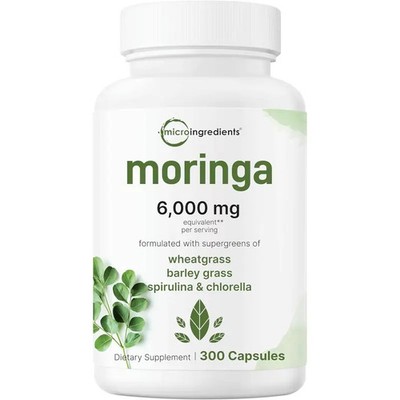 Moringa Oleifera 6,000mg 300 Caps with Supergreens Blend Spirulina/Chlorella