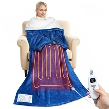 Tirrinia Wearable Heated Blanket Electric Sherpa Throw, 5 Heat Levels, Auto Shut