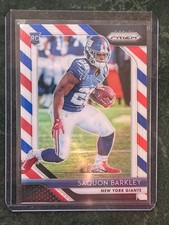 2018 Saquon Barkley Panini Prizm Red, White, and Blue Rookie Card. rookie card picture