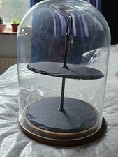 2 tier slate cake stand with glass dome 