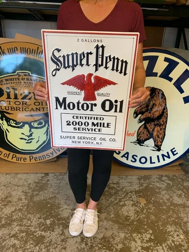 Antique Vintage Old Style Sign Super Penn Motor Oil Made in USA