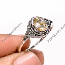 Golden Rutile Quartz Ring 925 Sterling Silver Design Minimalist Rings for Women