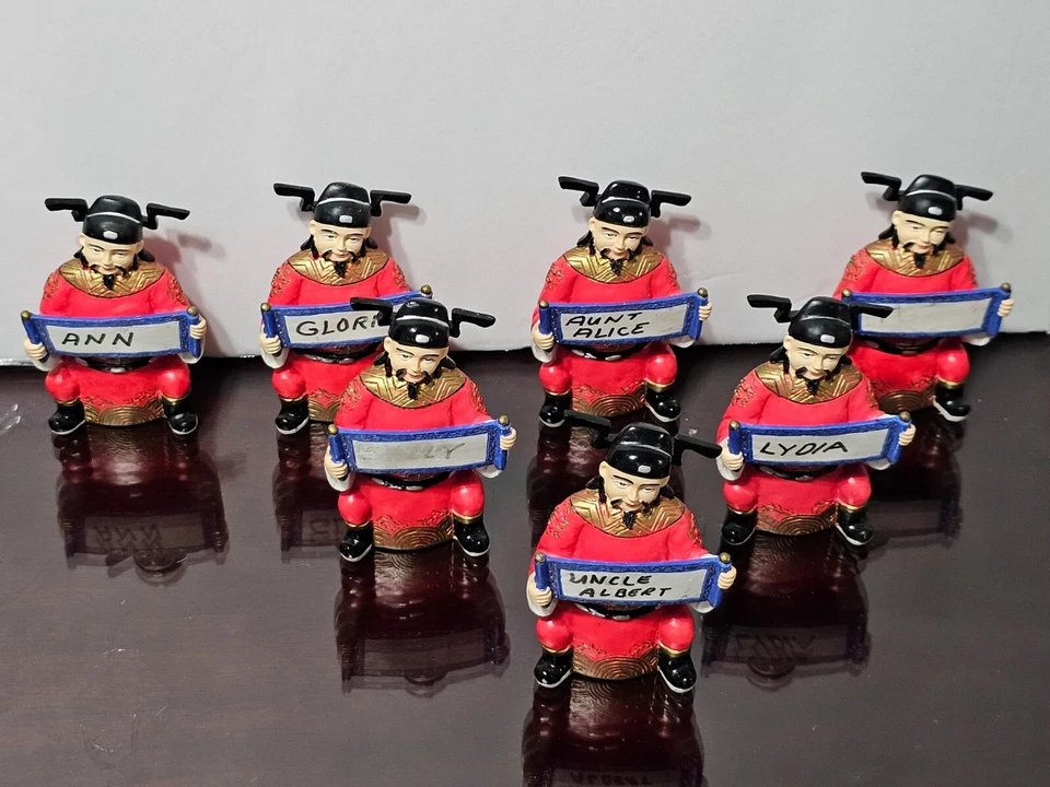 JUEGO DE COLECCIÓN DE 6 MESAS DE ASIENTO DESIGNADAS TEMÁTICAS ASIÁTICAS JAPONESAS 3,25" Foto 2 de 4