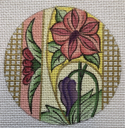 Jugendstil Floral Blumen handbemalt Nadelspitze Leinwand AE-L5 rund Frühling 24