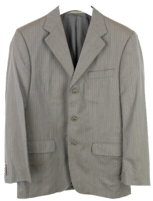 MASSIMO DUTTI Wool Silk Blazer Mens UK 38 Single Breasted Pinstripe Kerbrevers