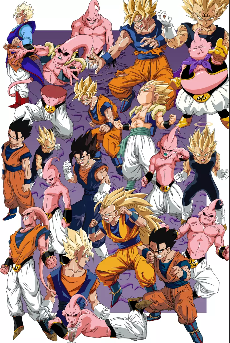 majin buu saga sticker poster, dragon ball z poster, anime poster, size:12x18  inch