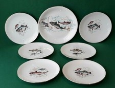 SERVIZIO PIATTI PIATTO PESCE PORCELLANA FILO ORO  BAVARIA VINTAGE 7 PEZZI. FFF65