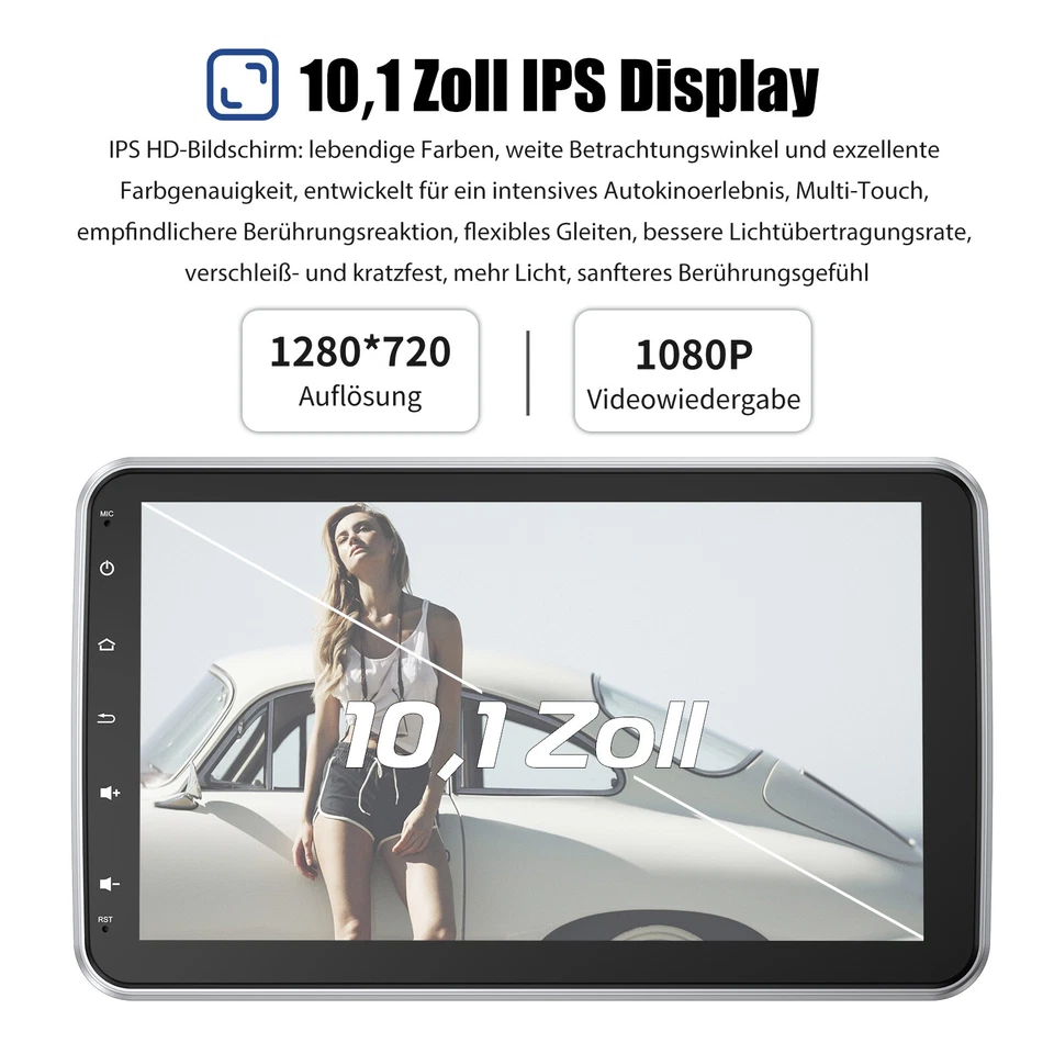 10.1" Single 1 DIN Carplay Autoradio Android 14 GPS Nav Wifi Bluetooth RDS 4+64G - Bild 3 von 4