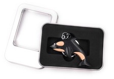 Portachiavi In Legno Delfino Nero Balena Mammifero In Scatola Regalo