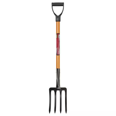 Husky Spading Garden Fork 28 in D-Grip Short Eucalyptus Hardwood Handle 4-Tine