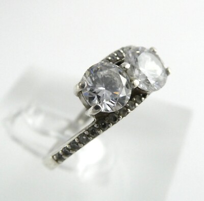 Stauer Sterling Silver White CZ Double Gem Ring 925 Size 8 Weighs 2.6g