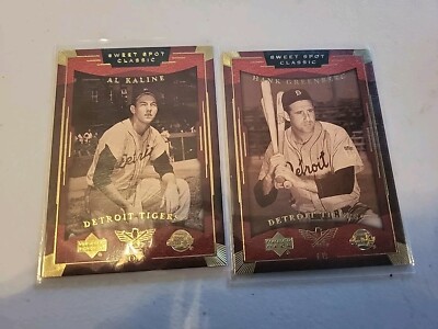 2 Tigers Cards From 2004 Upper Deck Sweet Spot Baseball. Greenberg, Kaline