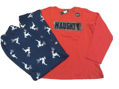 Damen PJ Schlafanzug ''Naughty/Nice'' Renntier - GB 10-12 / DE 38 NEU mit Etikett