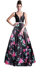 Women's Formal Print Floral V-neck Long Evening Gown prom dress