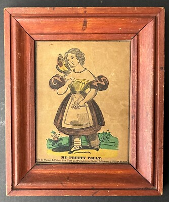 Antique 1800 s My Pretty Polly Colorized Lithograpgh Framed by Turner & Fisher