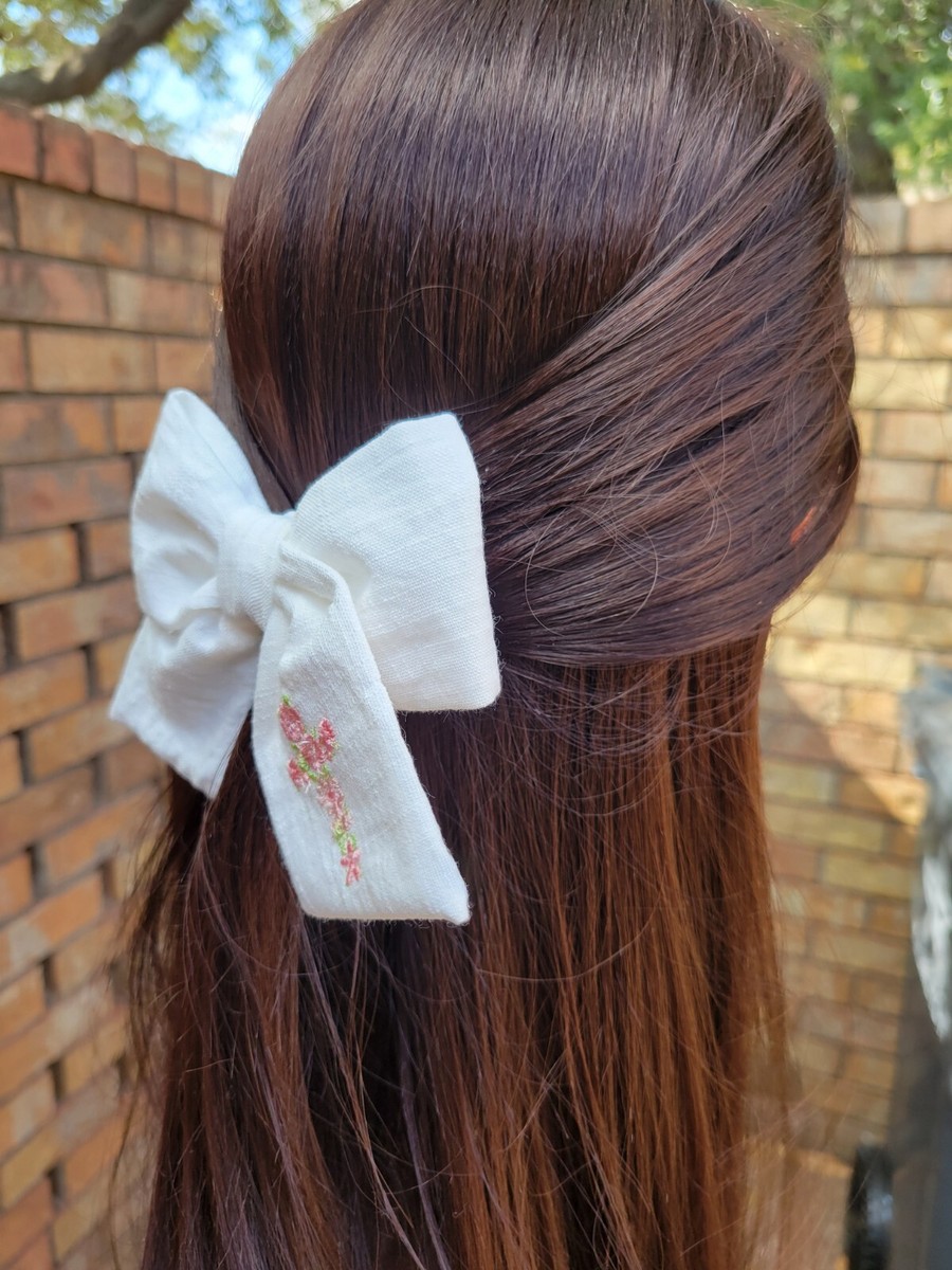 Hair Bow Easter Cross Girls Church Women Hair Clip White