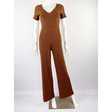 Urban Outfitters Brown Short Sleeve Flare Leg Jumpsuit V Neck Womens XS