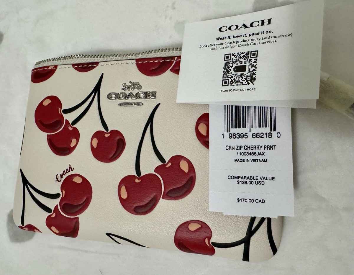 Coach Corner Zip Wristlet With Cherry Print for sale online Coach Corner Zip Wristlet With Cherry Print for sale online