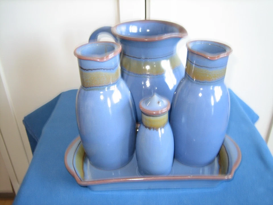 Menage 5-teilig, Essig, Öl, Salz, Wein, italienische Keramik NEU