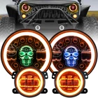 RGB Halo 7'' LED Headlights 4" Fog Light Combo for Jeep Wrangler JK JKU 07-17