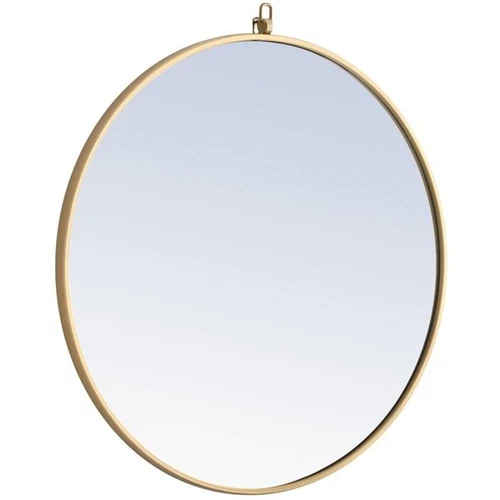 Elegant Decor Rowan 28" Round Metal Frame Hooked Mirror in Brass - Picture 3 of 11
