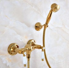 Simple Golden Brass Bathroom Handheld Spray Shower Mixer Faucet Set Tap 2na984