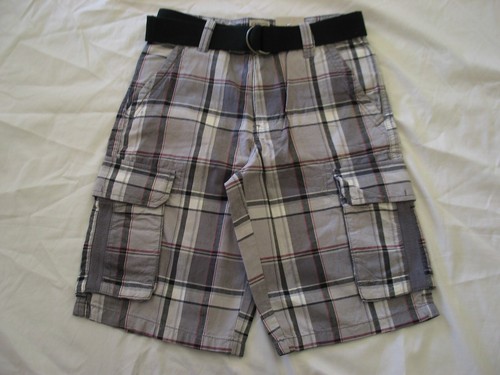 NWT Canyon River Blues boys size 10 cotton cargo shorts with belt gray plaid - Picture 3 of 10