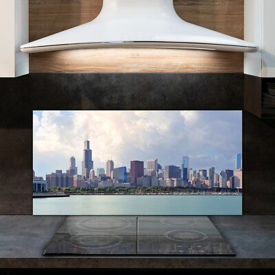 Küchenrückwand Fliesenspiegel Deko Glas 120x60 Skyline Landschaft von Chicago