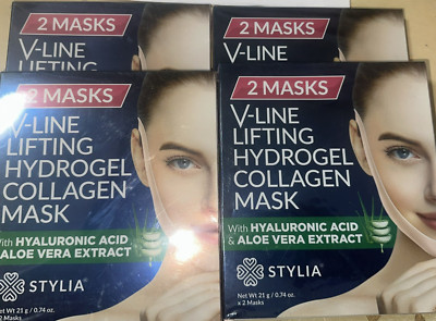 Lot of 4 Stylia V-Line Lifting Hydrogel Collagen Masks - 8 TOTAL - NEW