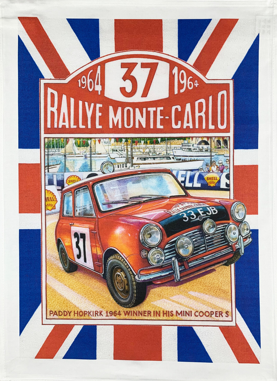 Monte Carlo Rally Tea Towel,  machine washable, cotton, hand drawn