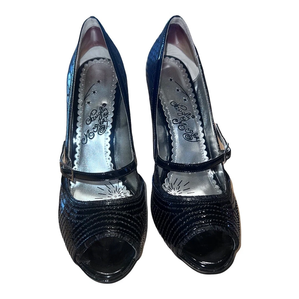 Sexy Naughty Monkey Open Toe 5” Stilettos black faux snake - Image 2 of 4