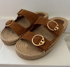 New Tory Burch 'Selby' Two-Band Espadrille Slide Sandal Brown 6 M MSRP 265