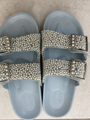 Madden Girl Women's Baby Blue Teddy-p Pearl Footbed Sandals Size
