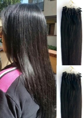 18 , 22'' 100g,100S ,Micro Loop Rings Beads Tipped Human Hair Extensions # 1B