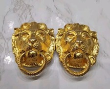Vtg 1974 Lion Double Buckle Set Excellent Cond Gold Plated Artist Logo Art Queen