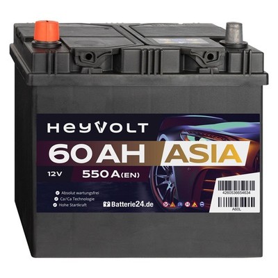 HeyVolt 60Ah Autobatterie A60L ASIA 12V 550A/EN Starterbatterie Pluspol Links