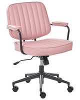 BüRostuhl Kunstleder Pastellrosa Gepolstert Gesteppt Drehbar HöHenverstellbar Re