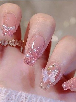 Secret Lives  acrylic translucent press on nails artifical designer 3D white bow