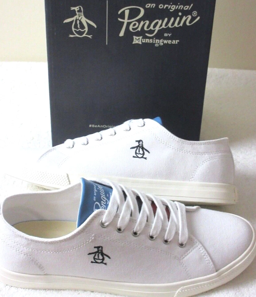 Zapatos Originales Penguin Para Hombre Sam Rayas Clásicos Con Cordones Lona Blanco Azul Nuevos en Caja Foto 2 de 4