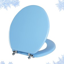 Blue Round Toilet Seat Natural Wood Toilet Seat with Zinc Alloy Hinges, Easy ...