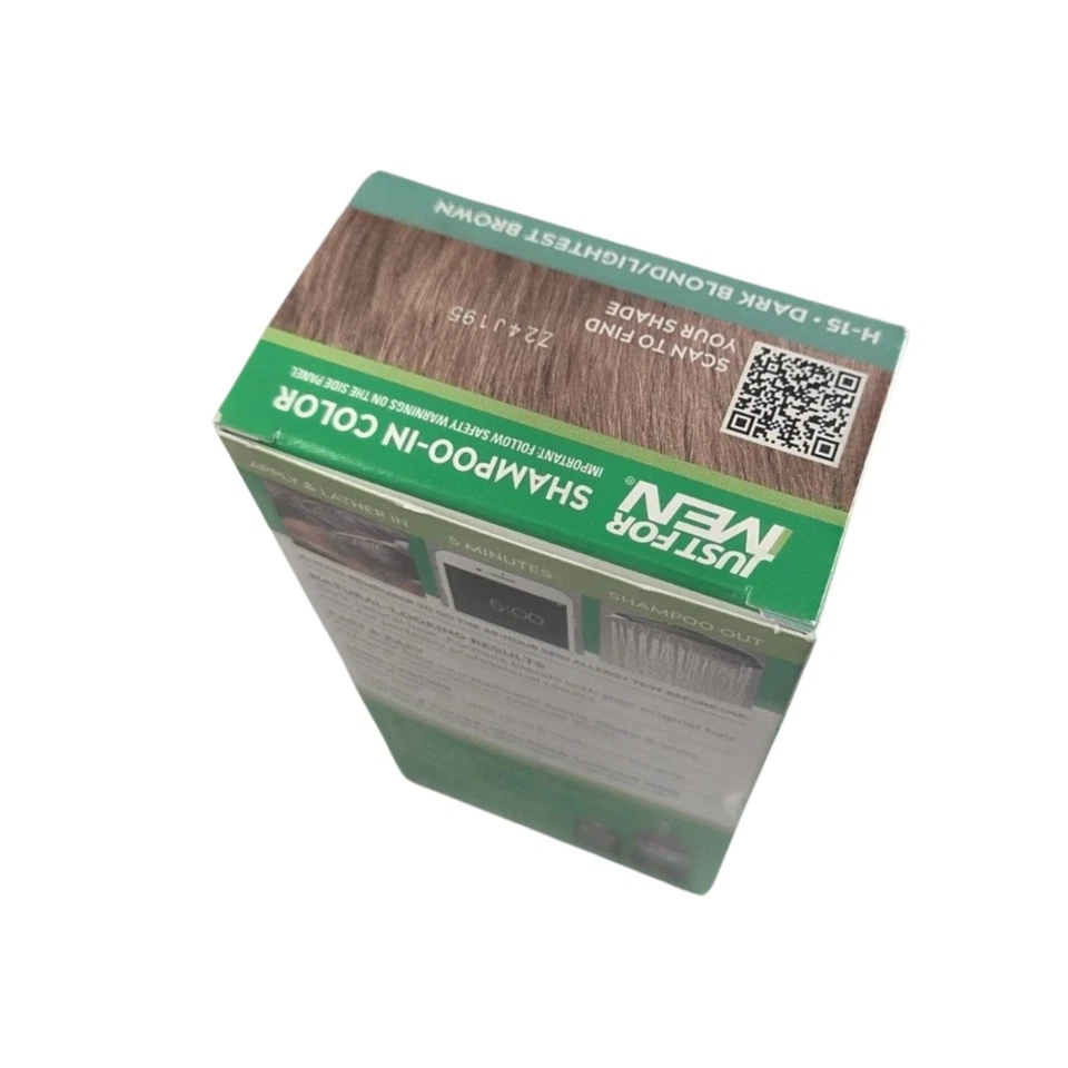 Champú Just For Men H-15 color de cabello rubio oscuro/marrón gris más claro cobertura Foto 3 de 4