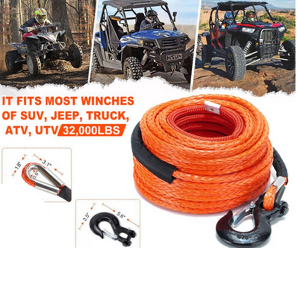 SPARKWHIZ 1/2"x100ft 32000lbs Synthetic Winch Line Rope Cable Kit For SUV UTV US